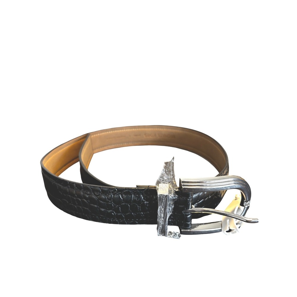 Michael Kors Black Size Small Croc Embossed Leather Belt Silver Buckle NWT